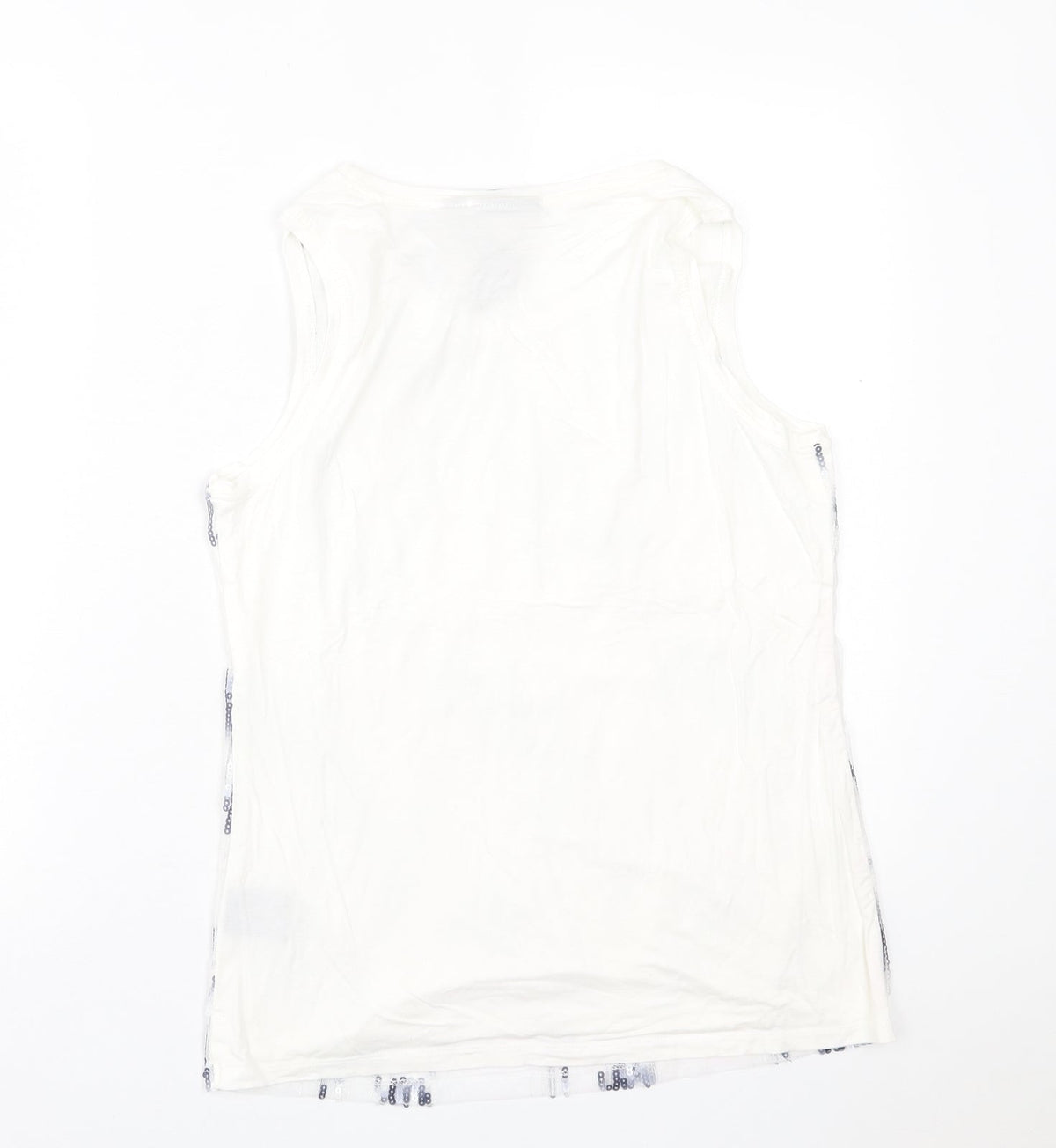 Attitude by Renee Womens White Geometric Polyester Basic Tank Size S Scoop Neck