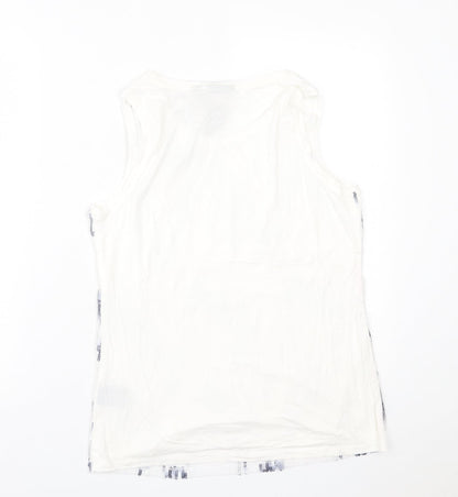 Attitude by Renee Womens White Geometric Polyester Basic Tank Size S Scoop Neck