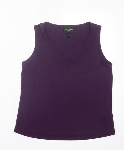 Antthony Womens Purple  Polyester Basic Tank Size S V-Neck