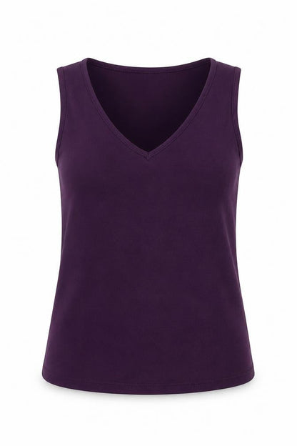Antthony Womens Purple  Polyester Basic Tank Size S V-Neck