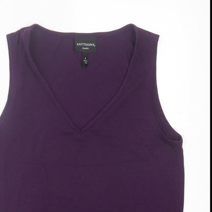 Antthony Womens Purple  Polyester Basic Tank Size S V-Neck