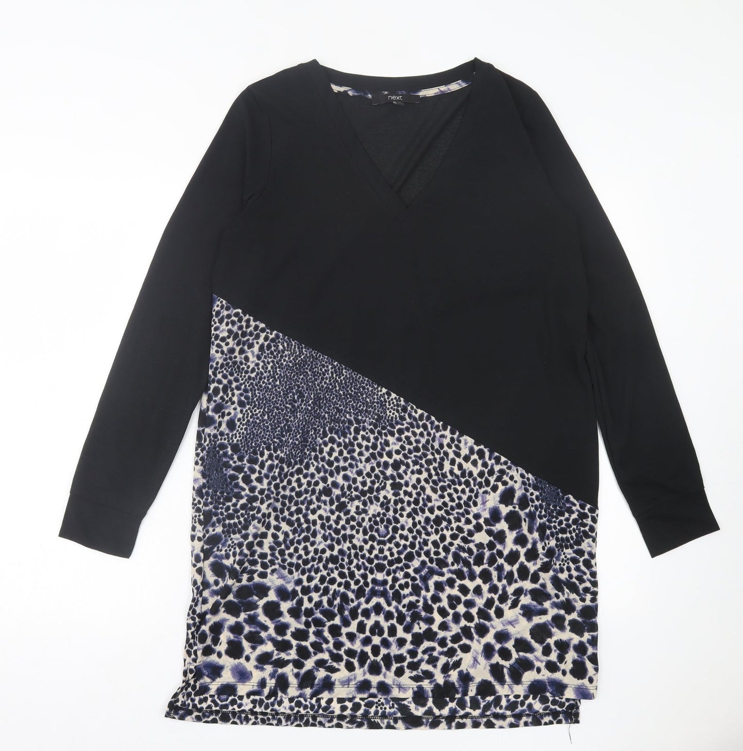 NEXT Womens Black Animal Print Polyester A-Line  Size 12  Crew Neck Pullover