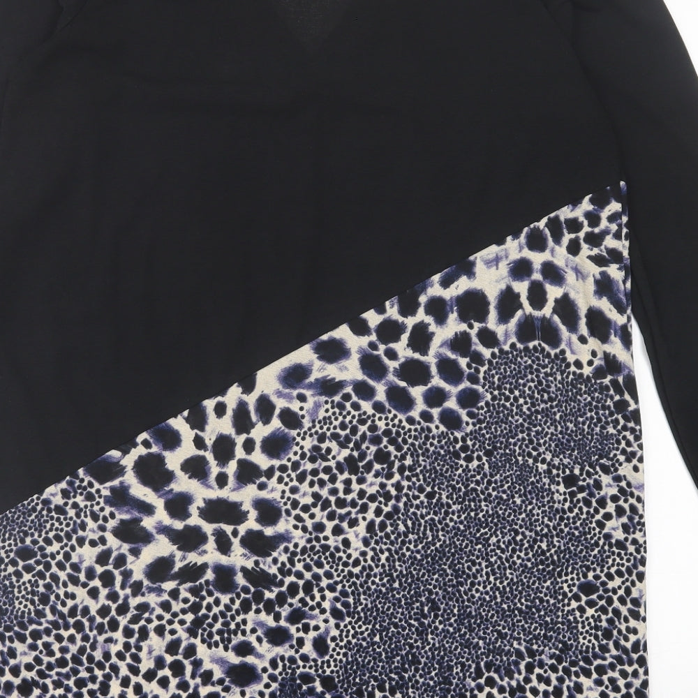 NEXT Womens Black Animal Print Polyester A-Line  Size 12  Crew Neck Pullover