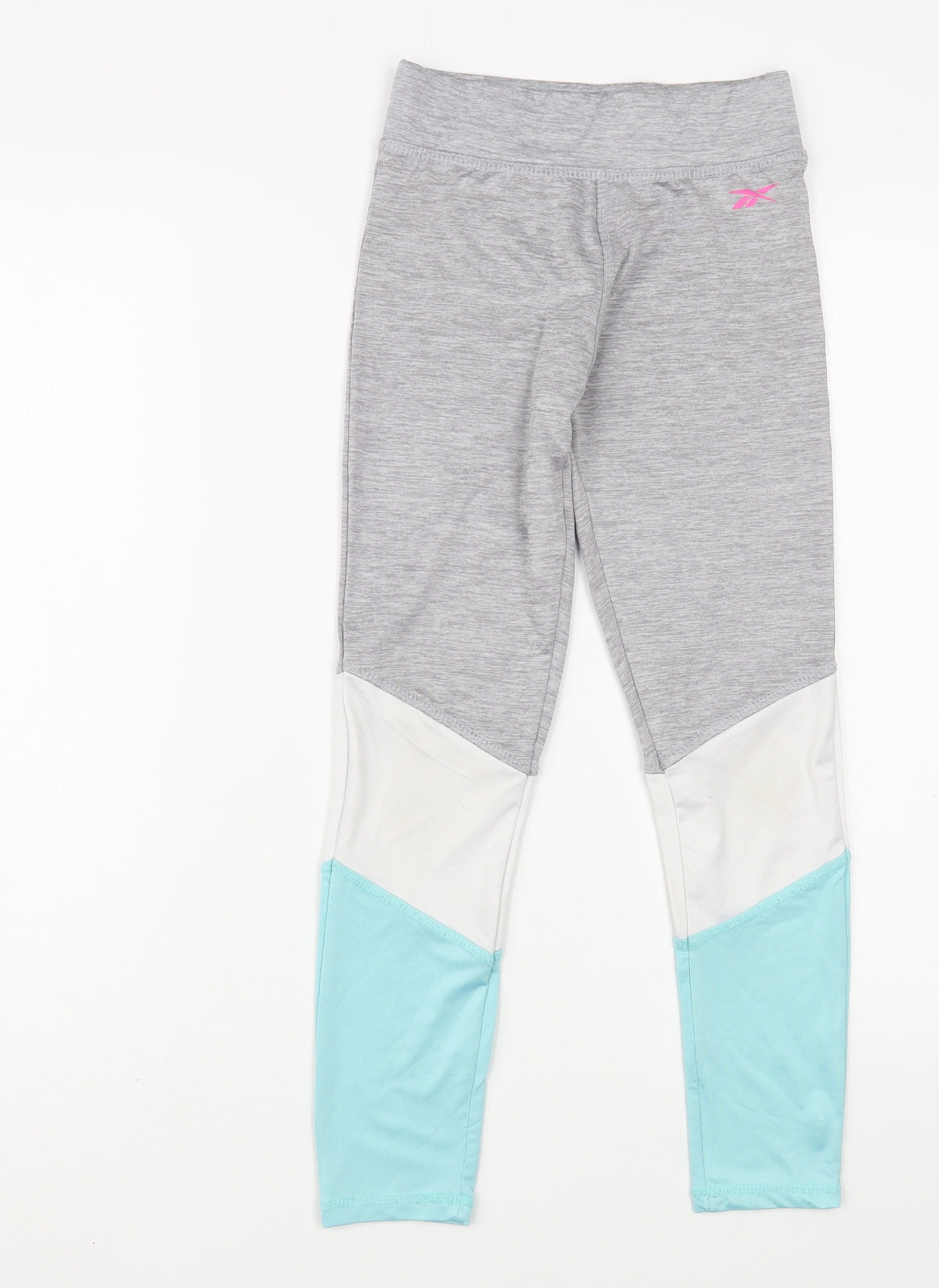 Reebok Womens Grey Colourblock Polyester Compression Leggings Size 8 L24 in Regular