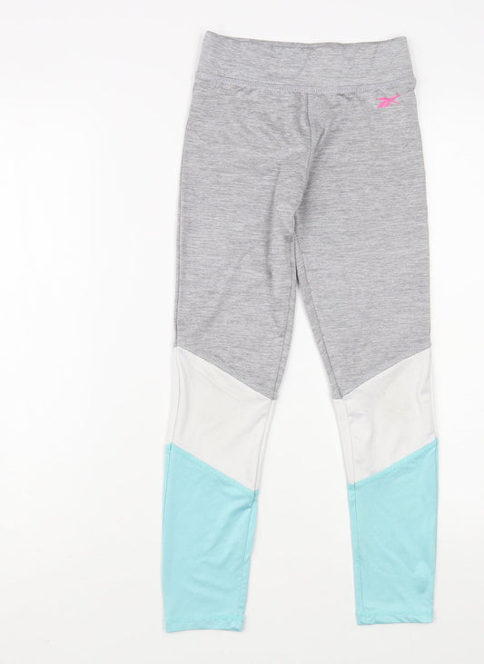 Reebok Womens Grey Colourblock Polyester Compression Leggings Size 8 L24 in Regular