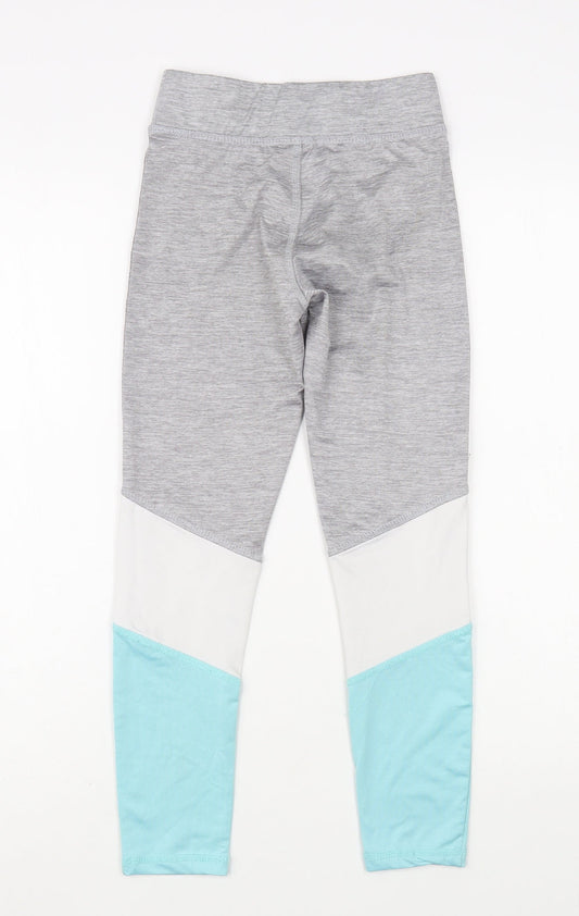 Reebok Womens Grey Colourblock Polyester Compression Leggings Size 8 L24 in Regular