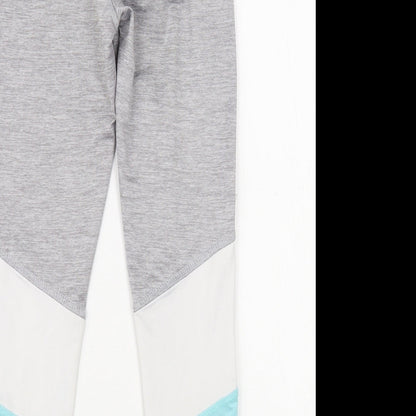 Reebok Womens Grey Colourblock Polyester Compression Leggings Size 8 L24 in Regular
