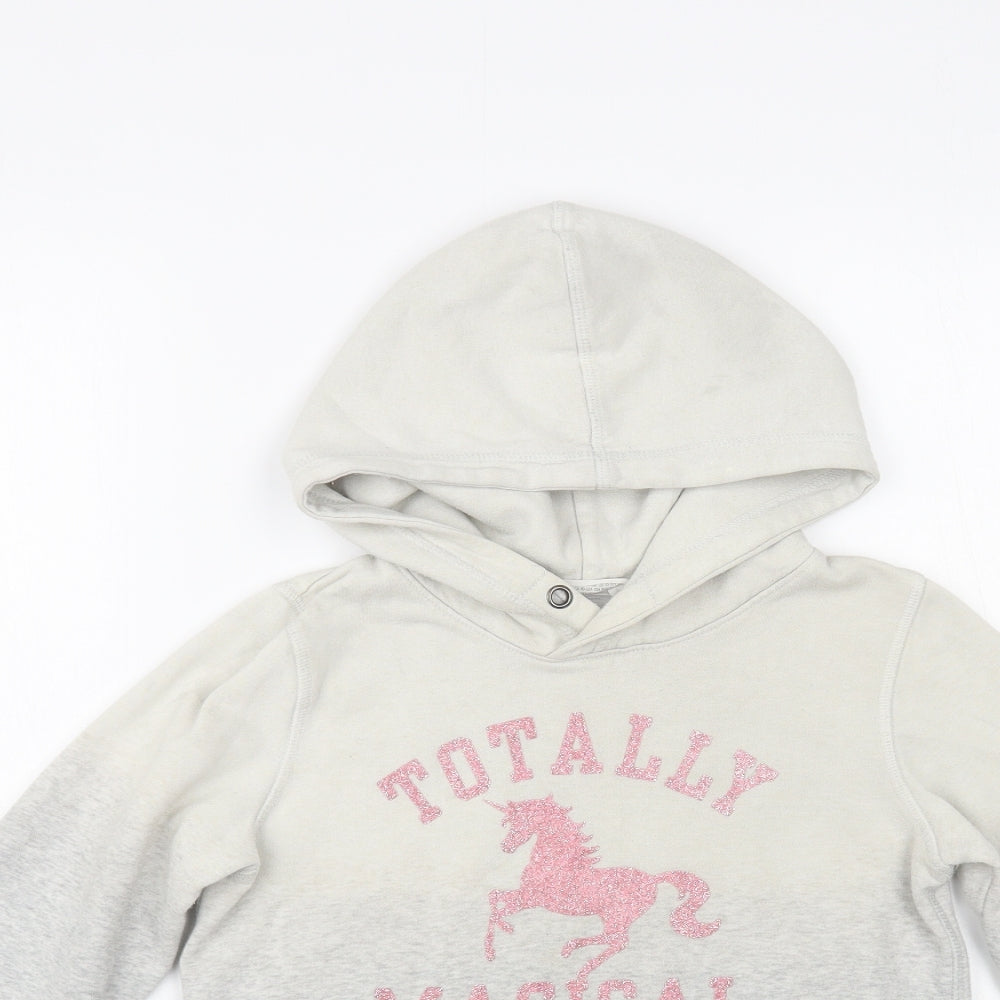 H&M Girls Grey  Cotton Pullover Hoodie Size 10-11 Years  Pullover - Unicorn