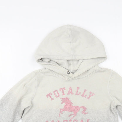 H&M Girls Grey  Cotton Pullover Hoodie Size 10-11 Years  Pullover - Unicorn