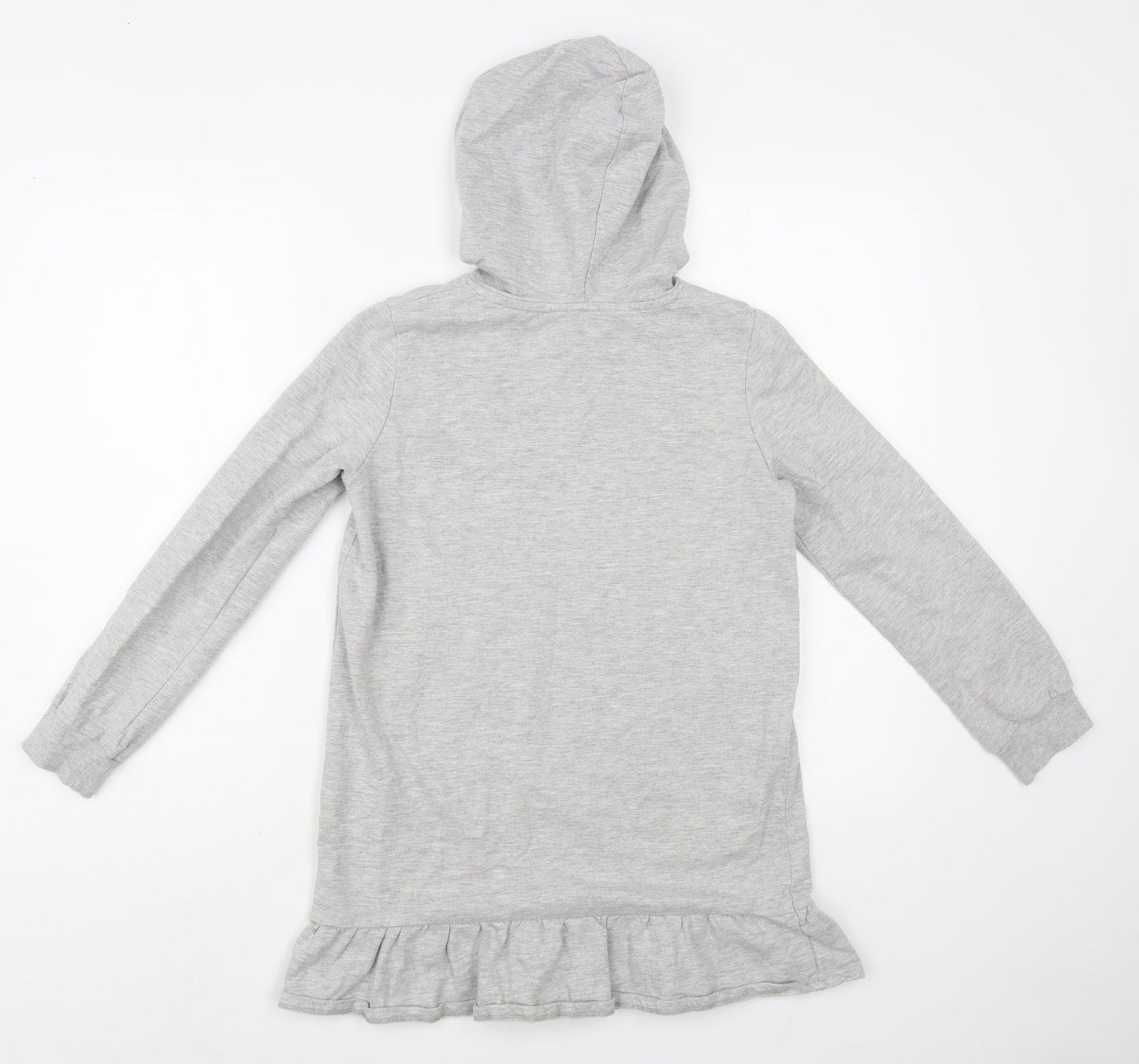 H&M Girls Grey  Cotton Tunic Hoodie Size 10-11 Years  Pullover - Unicorn