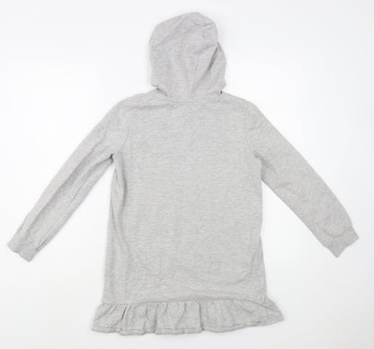H&M Girls Grey  Cotton Tunic Hoodie Size 10-11 Years  Pullover - Unicorn