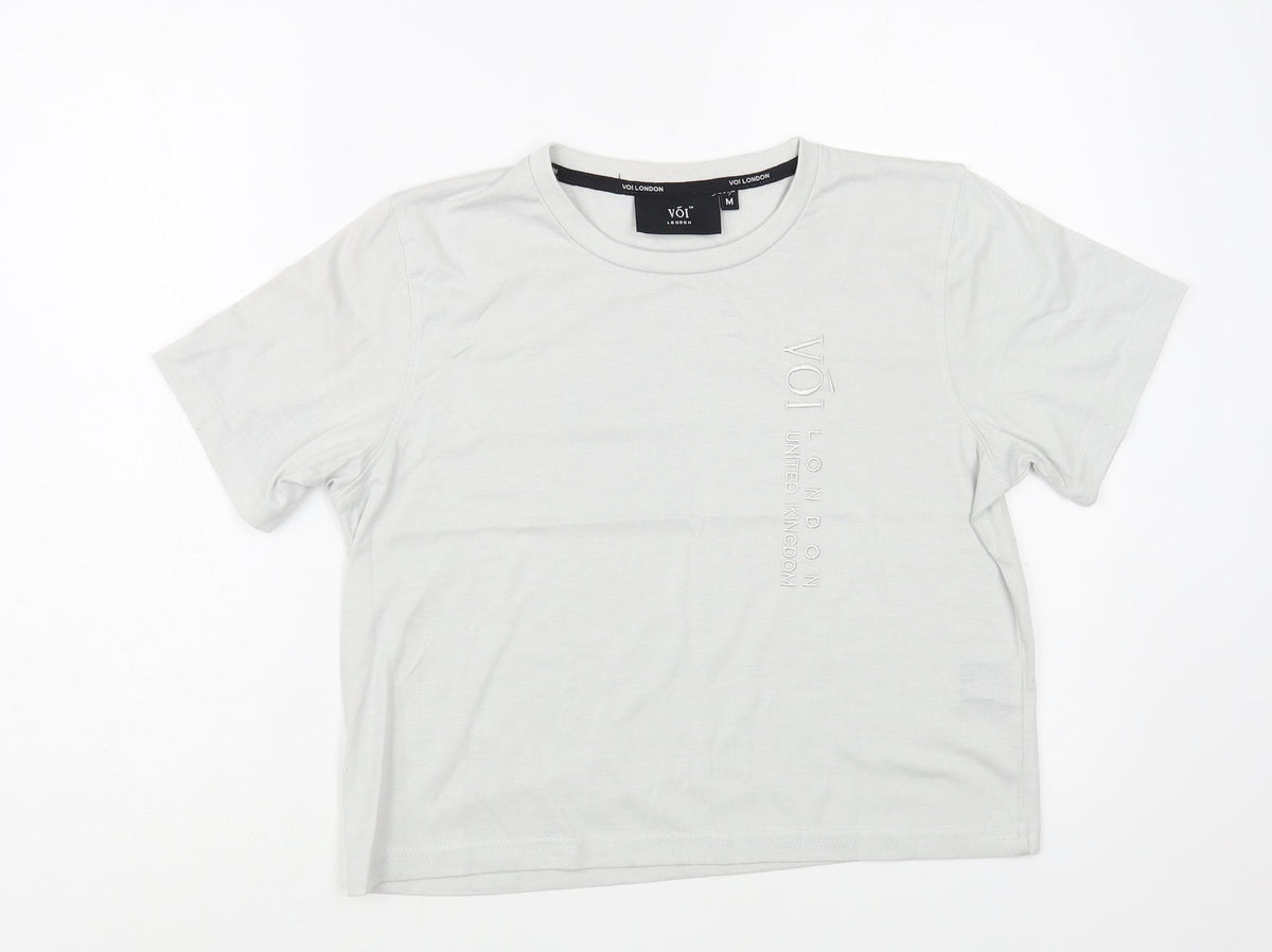 Voi  Womens Grey  Cotton Basic T-Shirt Size M Crew Neck