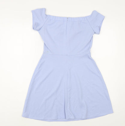 Love Womens Blue  Polyester Fit & Flare  Size S  Off the Shoulder Zip