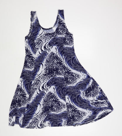 Preworn Womens Blue Geometric Polyester Tank Dress  Size M  Scoop Neck Pullover