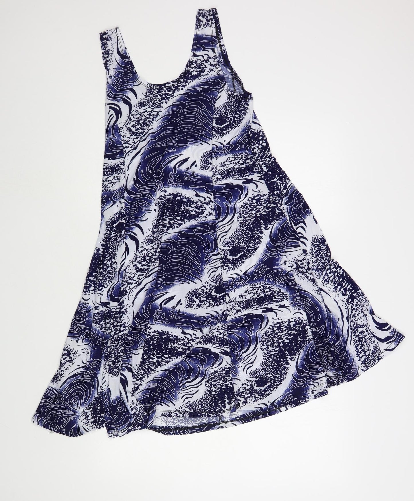 Preworn Womens Blue Geometric Polyester Tank Dress  Size M  Scoop Neck Pullover