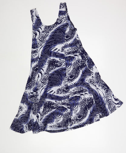Preworn Womens Blue Geometric Polyester Tank Dress  Size M  Scoop Neck Pullover