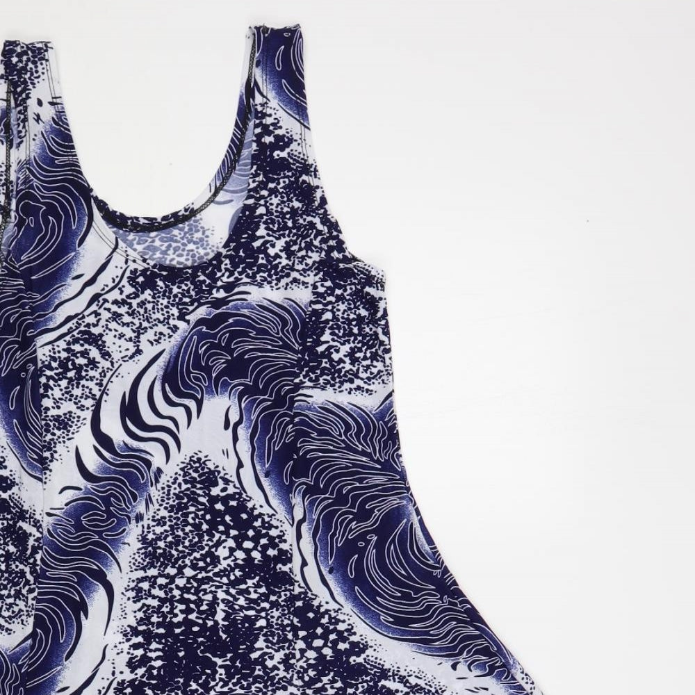 Preworn Womens Blue Geometric Polyester Tank Dress  Size M  Scoop Neck Pullover