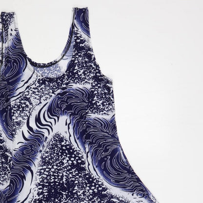 Preworn Womens Blue Geometric Polyester Tank Dress  Size M  Scoop Neck Pullover