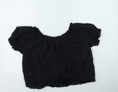 George  Womens Black  Cotton Basic T-Shirt Size M Off the Shoulder