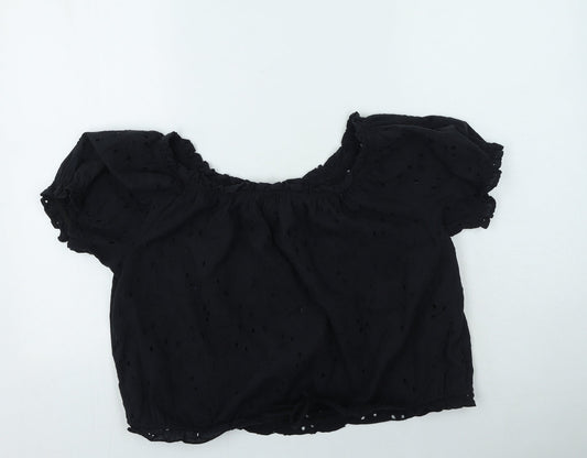 George  Womens Black  Cotton Basic T-Shirt Size M Off the Shoulder