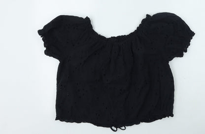 George  Womens Black  Cotton Basic T-Shirt Size M Off the Shoulder