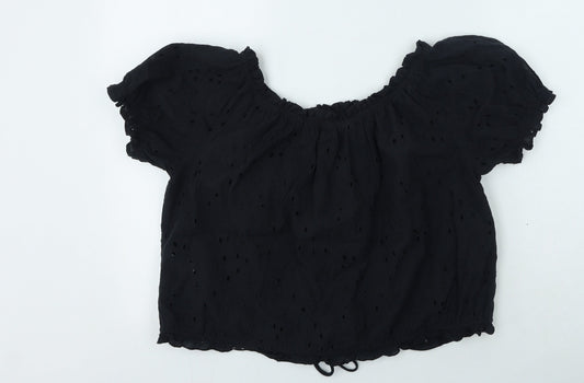 George  Womens Black  Cotton Basic T-Shirt Size M Off the Shoulder