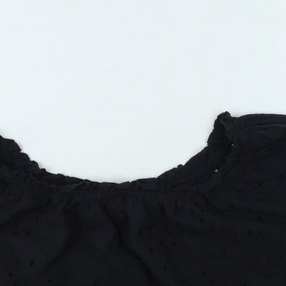 George  Womens Black  Cotton Basic T-Shirt Size M Off the Shoulder