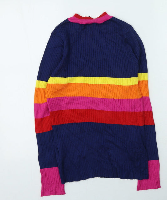 QED London Womens Multicoloured High Neck Striped Viscose Pullover Jumper Size M