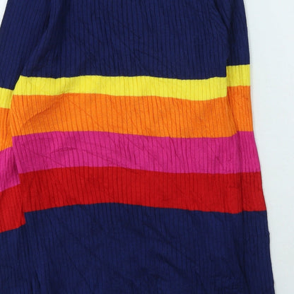 QED London Womens Multicoloured High Neck Striped Viscose Pullover Jumper Size M