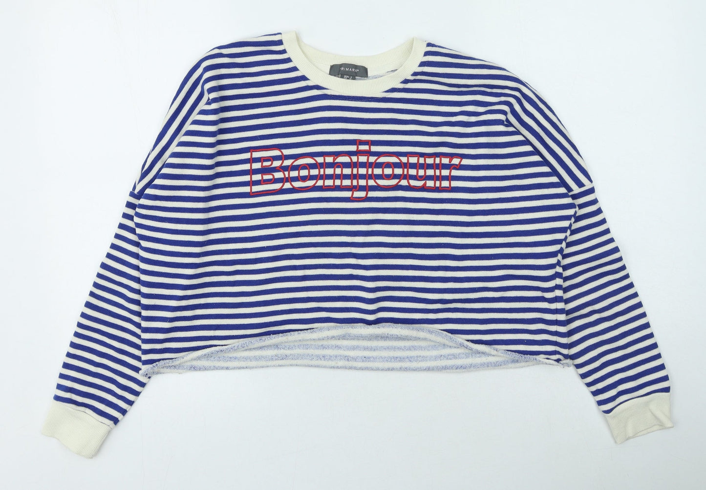 Primark Womens Blue Round Neck Striped Cotton Pullover Jumper Size 8