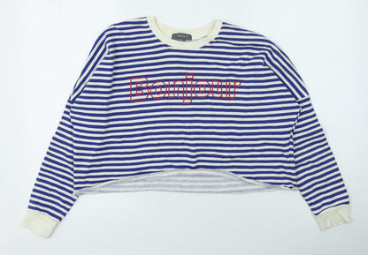 Primark Womens Blue Round Neck Striped Cotton Pullover Jumper Size 8