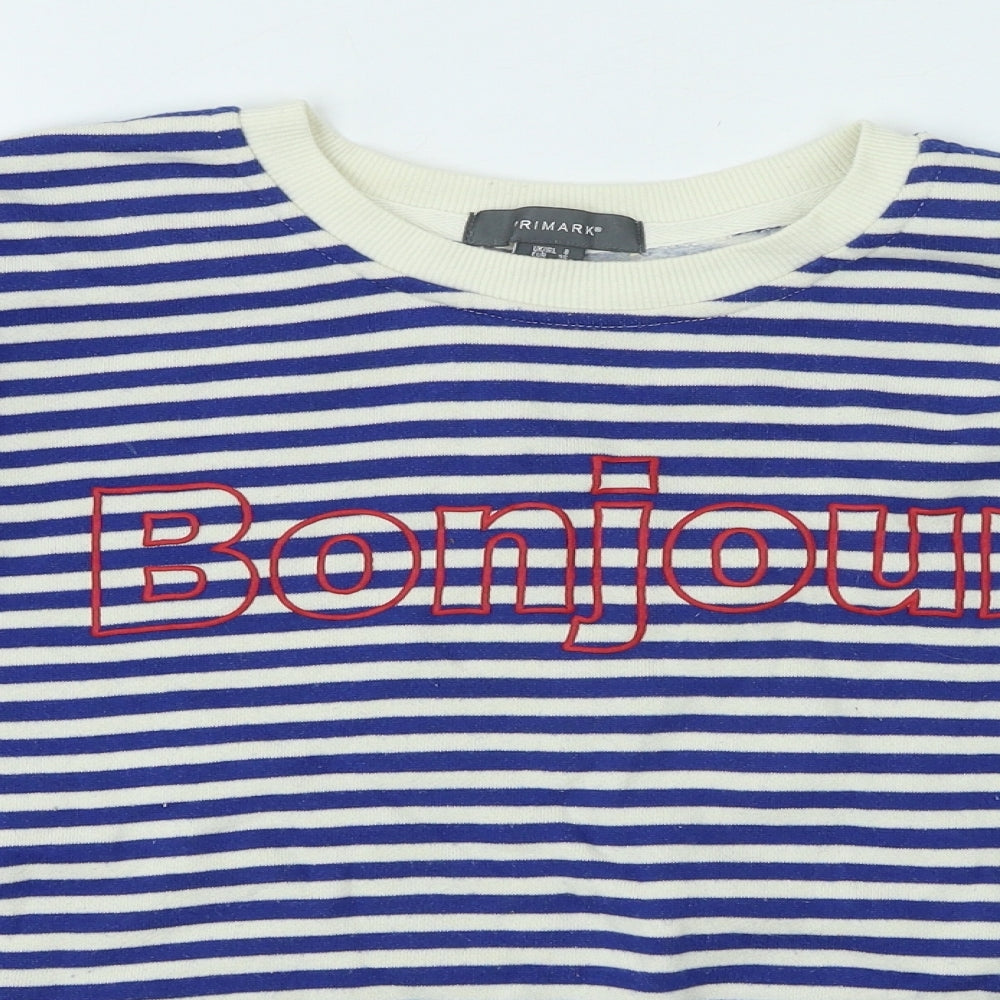 Primark Womens Blue Round Neck Striped Cotton Pullover Jumper Size 8