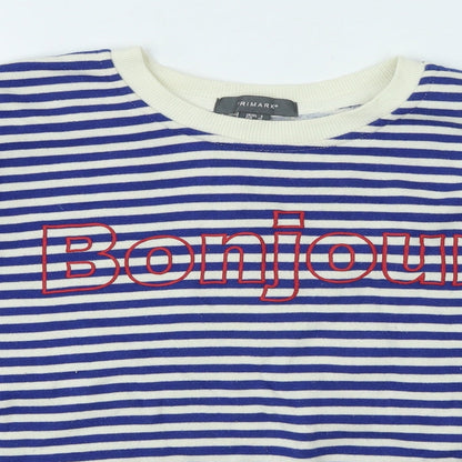 Primark Womens Blue Round Neck Striped Cotton Pullover Jumper Size 8