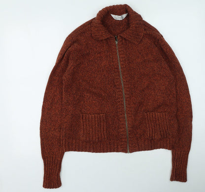 Marks and Spencer Mens Orange Round Neck  Cotton Full Zip Jumper