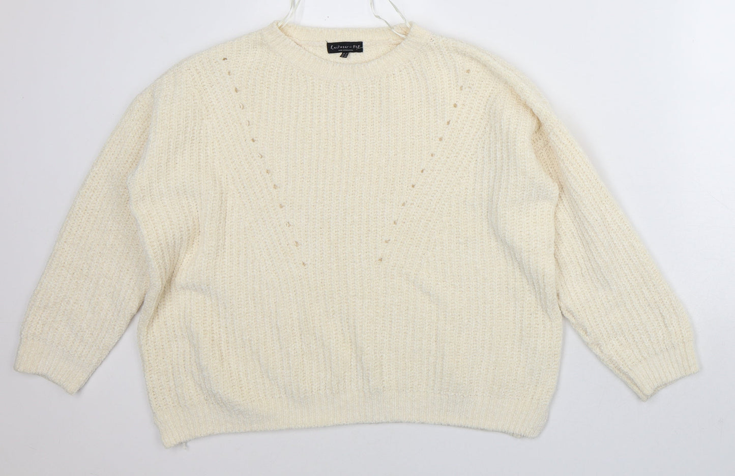 F&F Womens White Crew Neck  Polyester Pullover Jumper Size 14