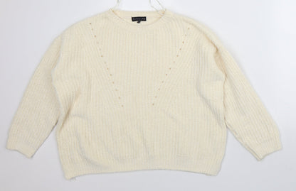 F&F Womens White Crew Neck  Polyester Pullover Jumper Size 14