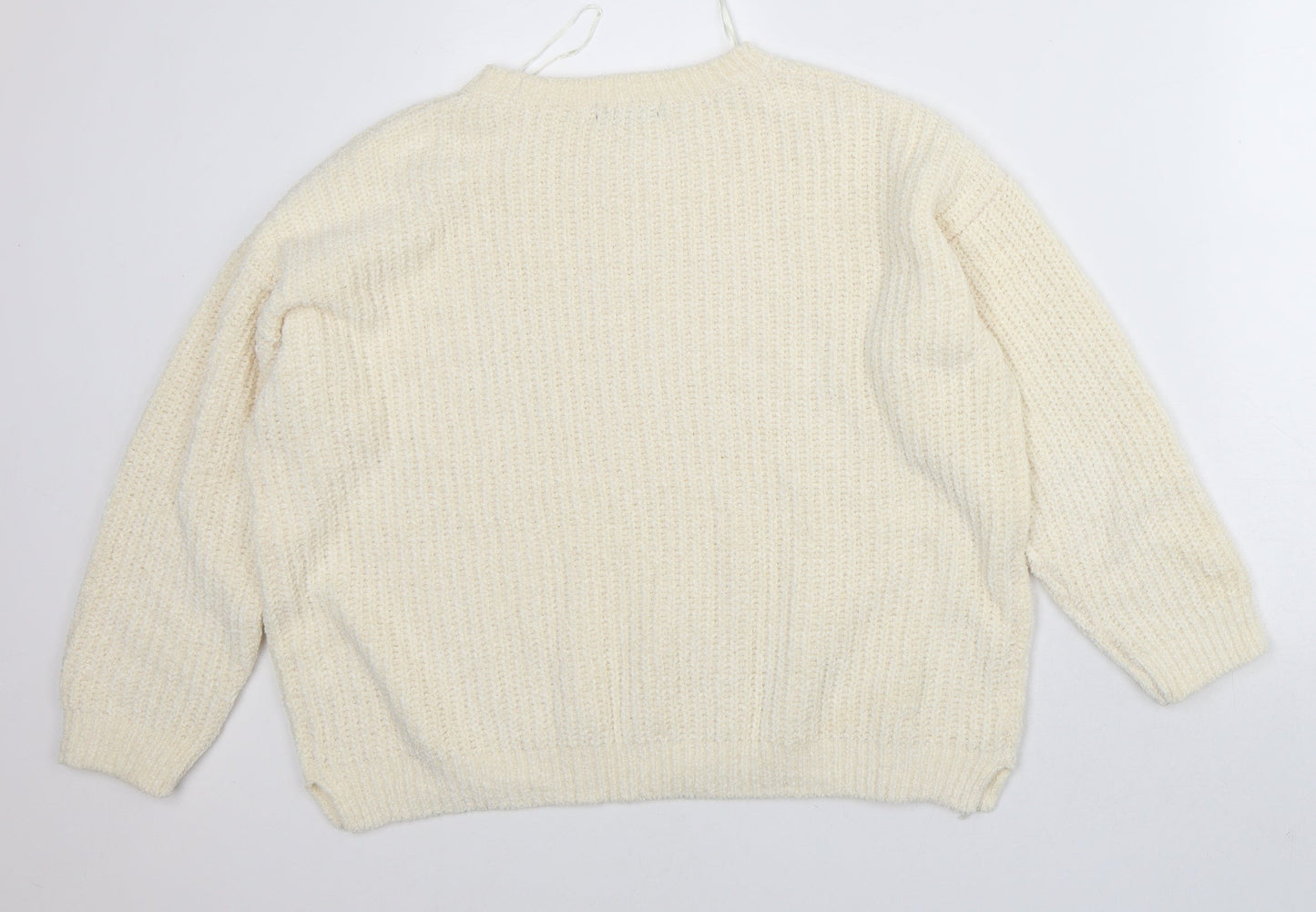 F&F Womens White Crew Neck  Polyester Pullover Jumper Size 14