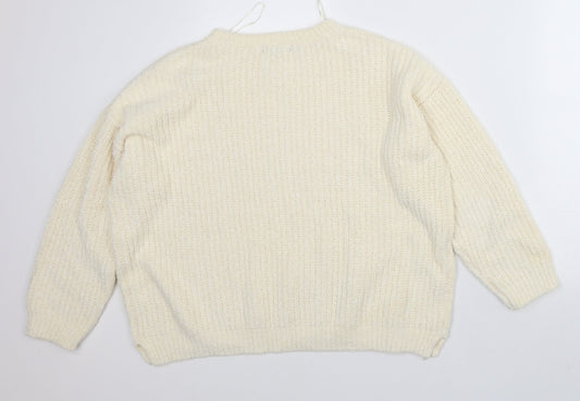 F&F Womens White Crew Neck  Polyester Pullover Jumper Size 14