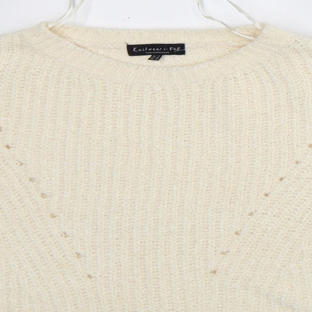 F&F Womens White Crew Neck  Polyester Pullover Jumper Size 14