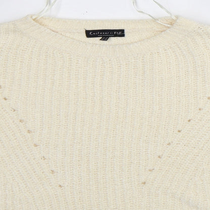F&F Womens White Crew Neck  Polyester Pullover Jumper Size 14