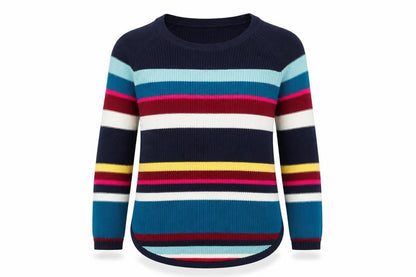 Reitmans Womens Multicoloured Round Neck Striped 100% Cotton Pullover Jumper Size XS