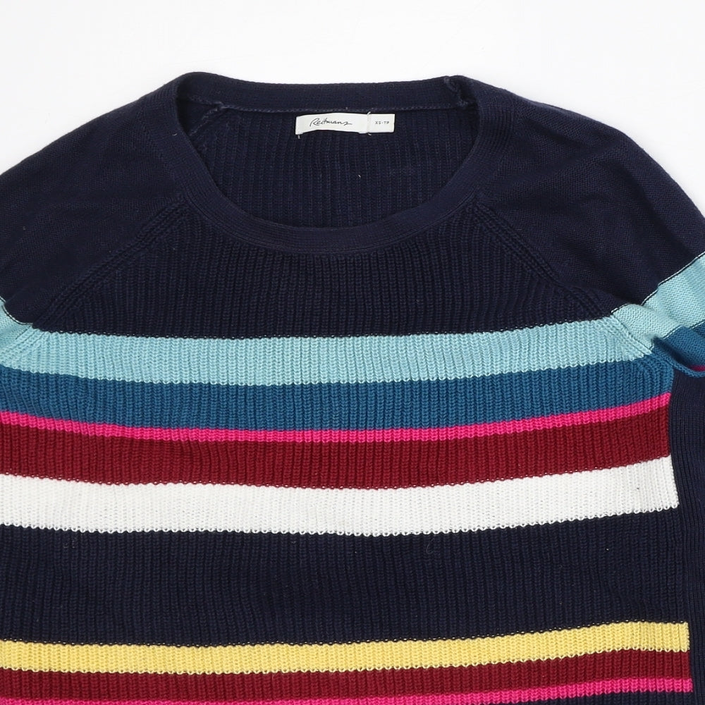 Reitmans Womens Multicoloured Round Neck Striped 100% Cotton Pullover Jumper Size XS