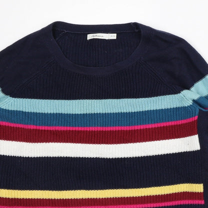 Reitmans Womens Multicoloured Round Neck Striped 100% Cotton Pullover Jumper Size XS