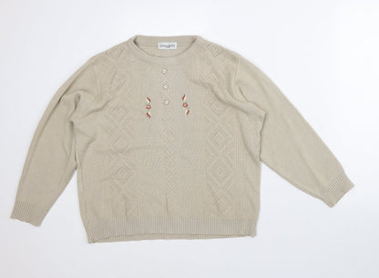MerryGold Womens Beige Crew Neck  Acrylic Pullover Jumper Size S