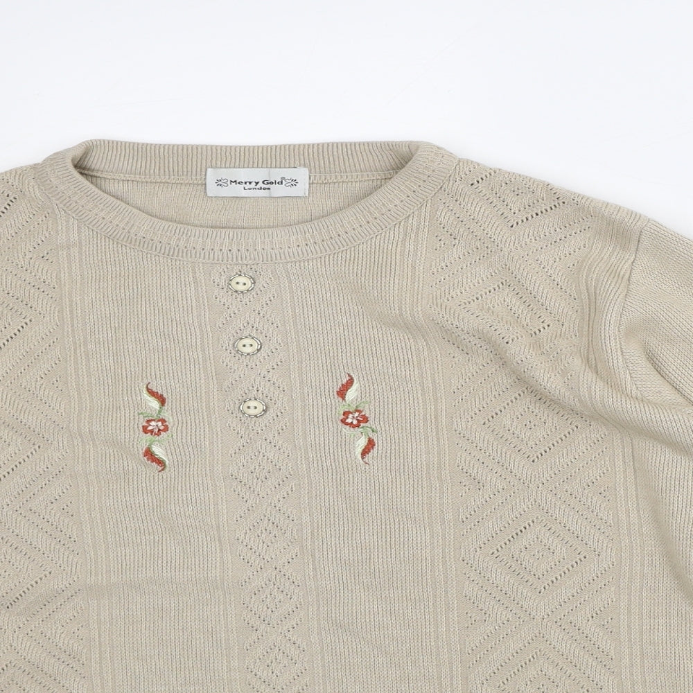 MerryGold Womens Beige Crew Neck  Acrylic Pullover Jumper Size S