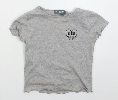 Denim Co Girls Grey  Cotton Basic T-Shirt Size 10-11 Years Crew Neck Pullover - No Bad Vibes