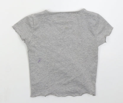 Denim Co Girls Grey  Cotton Basic T-Shirt Size 10-11 Years Crew Neck Pullover - No Bad Vibes