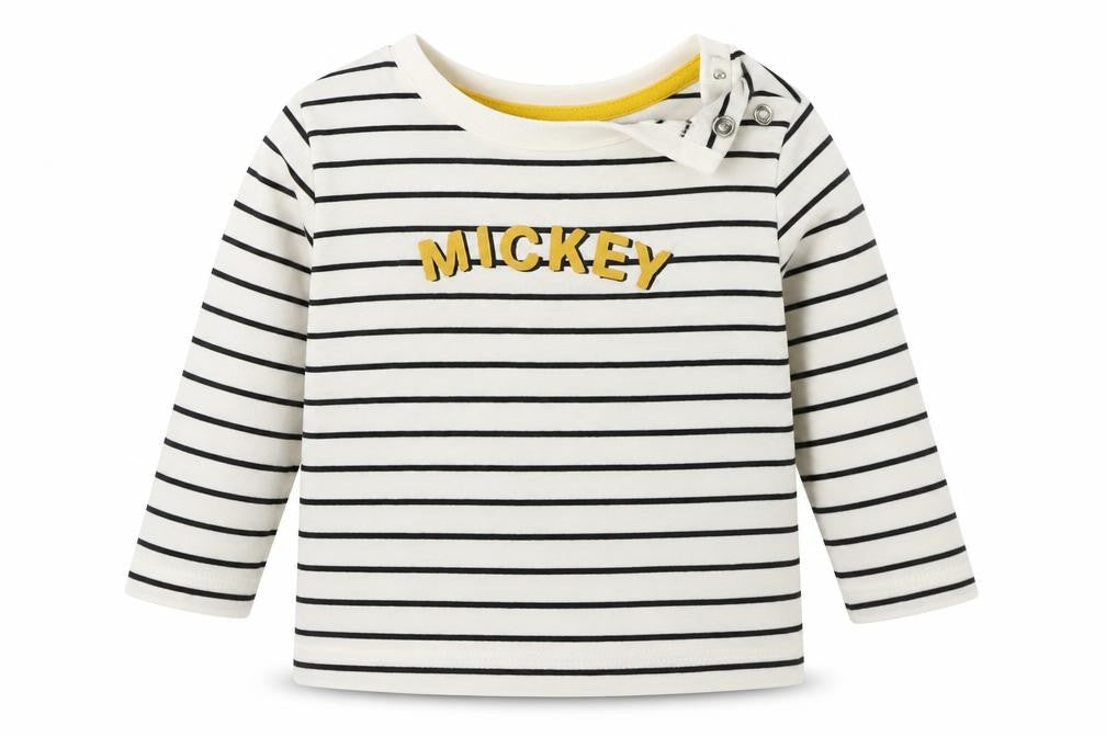 Tesco Baby White Striped Cotton Basic T-Shirt Size 3-6 Months Crew Neck Pullover - Mickey