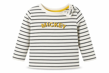 Tesco Baby White Striped Cotton Basic T-Shirt Size 3-6 Months Crew Neck Pullover - Mickey