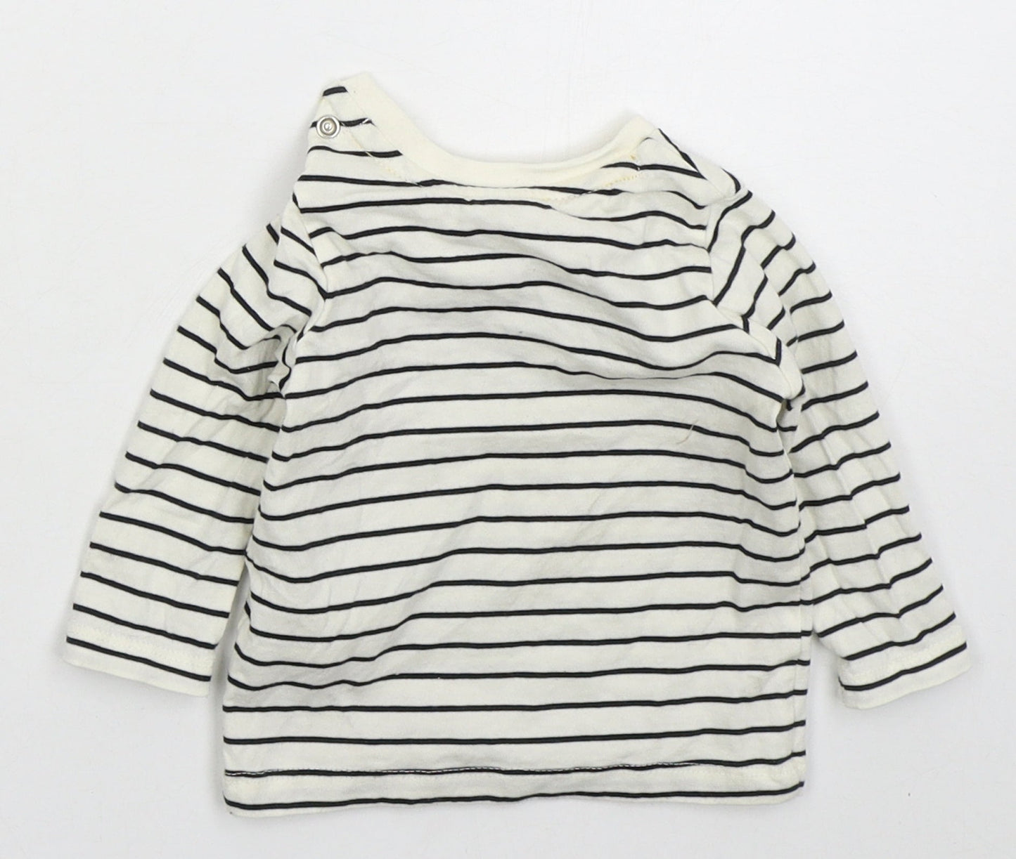 Tesco Baby White Striped Cotton Basic T-Shirt Size 3-6 Months Crew Neck Pullover - Mickey